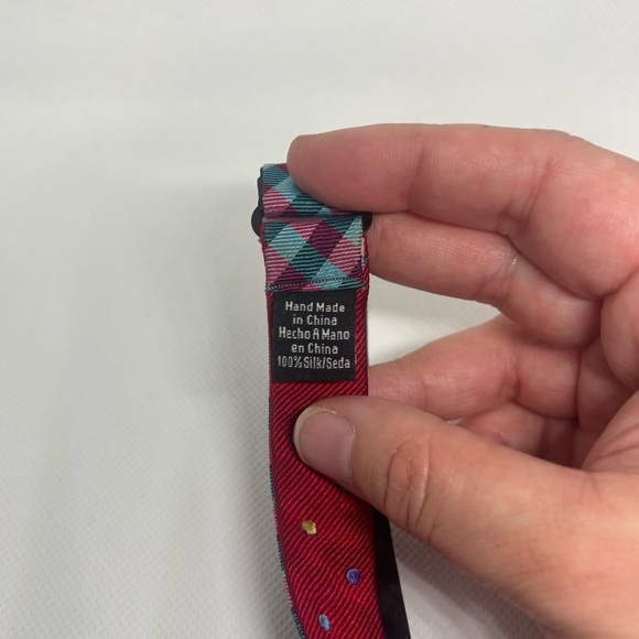 Plaid Bow Tie with Red and Blue Accents men’s bow tie - Picture 3 of 4